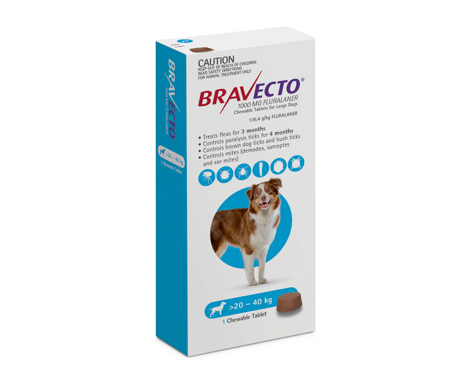 Bravecto Large Dog Blue 20-40kg Single Chew Flea & Tick Control - Large