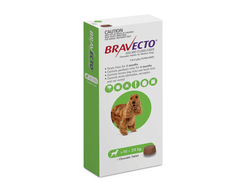 Bravecto For Medium Dogs 10 - 20kgs (1 Single Chew)