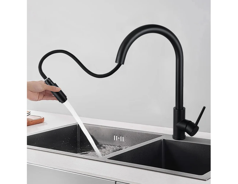 Pull Out tap Kitchen Sink Mixer Tap Swivel Gooseneck Spout Round Laundry Kitchen Faucets Black