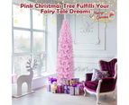 Costway 215CM Pre-lit Christmas Tree Artificial Hinged Pencil Tree 475 Branch Tips Xmas Decor w/Foldable Metal Stand&250 Cold White LED