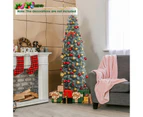 Costway 183CM Pre-lit Christmas Tree 475 Branch Tips Hinged Pencil Tree 250 LED Xmas Decor w/Foldable Metal Stand, Home Office