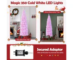 Costway 215CM Pre-lit Christmas Tree Artificial Hinged Pencil Tree 475 Branch Tips Xmas Decor w/Foldable Metal Stand&250 Cold White LED