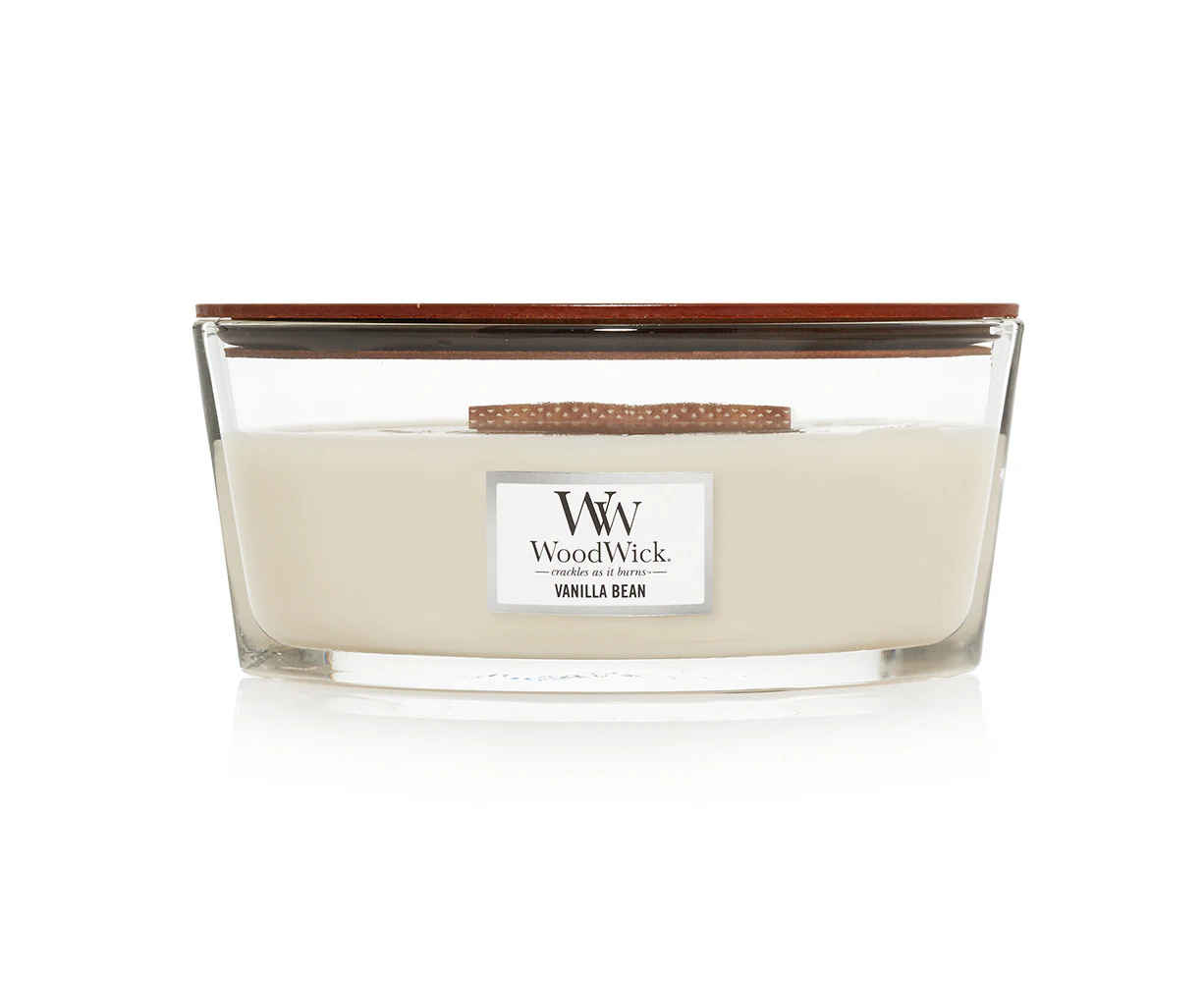 WoodWick 453g Scented Home Fragrance Soy Wax Candle Vanilla Bean Ellipse White