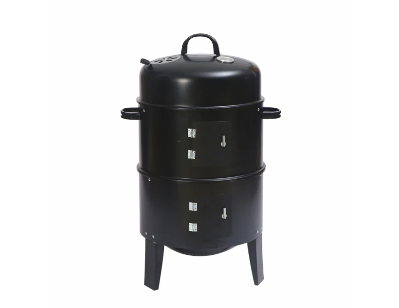 3in1 Portable Charcoal BBQ Vertical Smoker Roaster Grill Steel Water Steamer