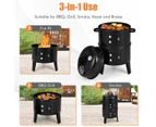 3in1 Portable Charcoal BBQ Vertical Smoker Roaster Grill Steel Water Steamer