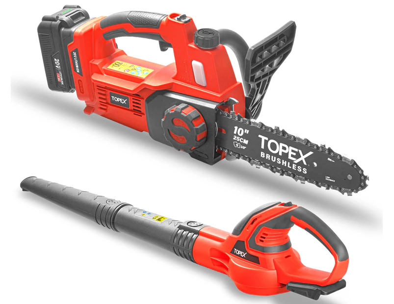 TOPEX 20V Cordless Chainsaw Leaf Blower Power Tool Combo Kit w/ 4.0Ah Battery