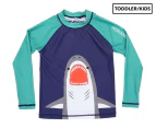 Korango Boys' Shark Long Sleeve Rash Vest - Green/Blue