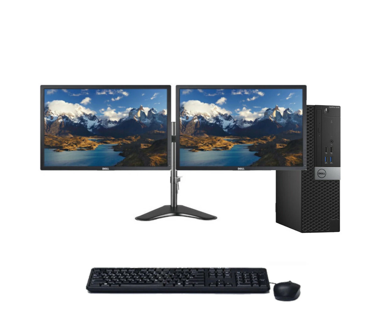 Dell 3040 SFF Bundle Desktop i5-6500 3.2GHz 8GB RAM 480GB SSD + Dual 24" FHD Monitor | Refurbished - Refurbished Grade A