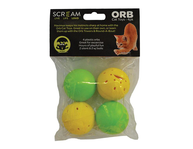 Scream Orb Cat Toys 2 Silent & 2 w/ Bells 4cm 4 Pack
