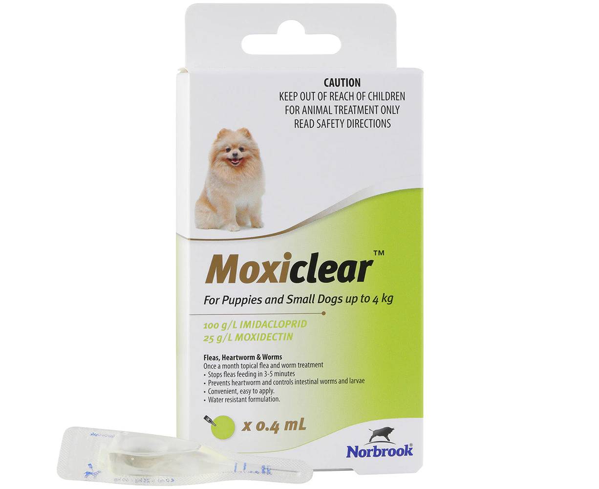 Moxiclear Fleas & Worms Treatment for Puppies & Small Dog Up to 4kg Green 3 Pack