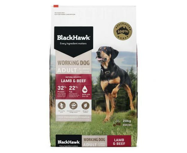 Black Hawk "Working Dog" Lamb & Beef Dog Dry Food 20kg