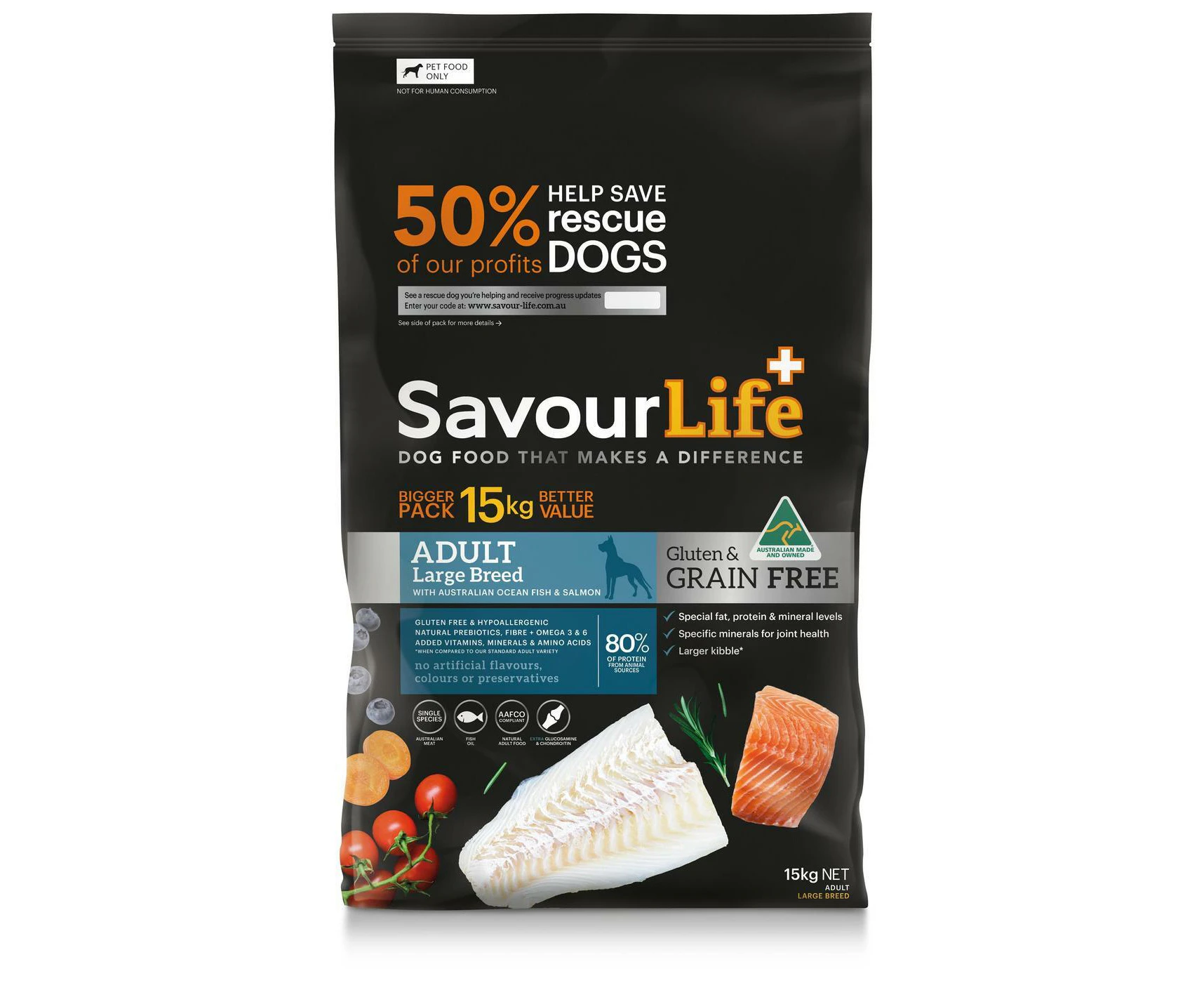 Savour Life Adult Large Breed Grain Free Dry Dog Food Ocean Fish & Salmon 15kg