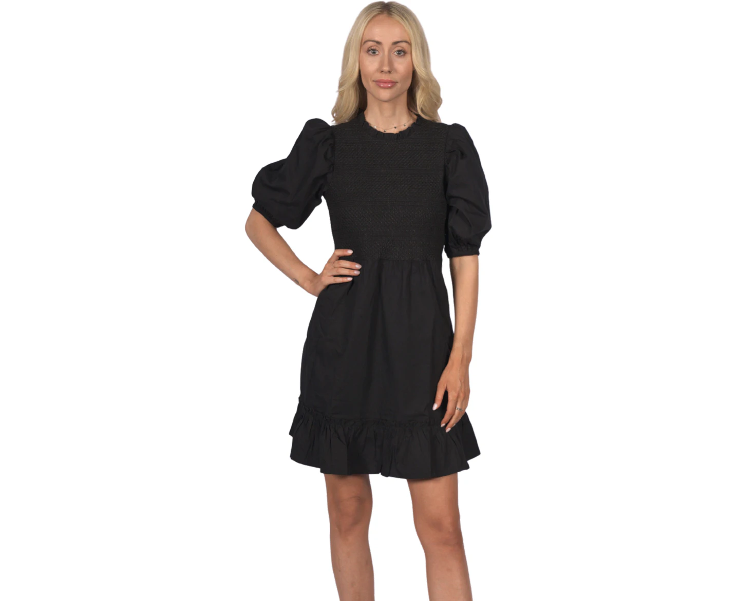 Miss Selfridge Women's Short Sleeve Tie Waist Knee Length Black Dress