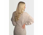 Topshop Women's Maternity V-Neck Long Sleeve Knit Dress - Mink Beige