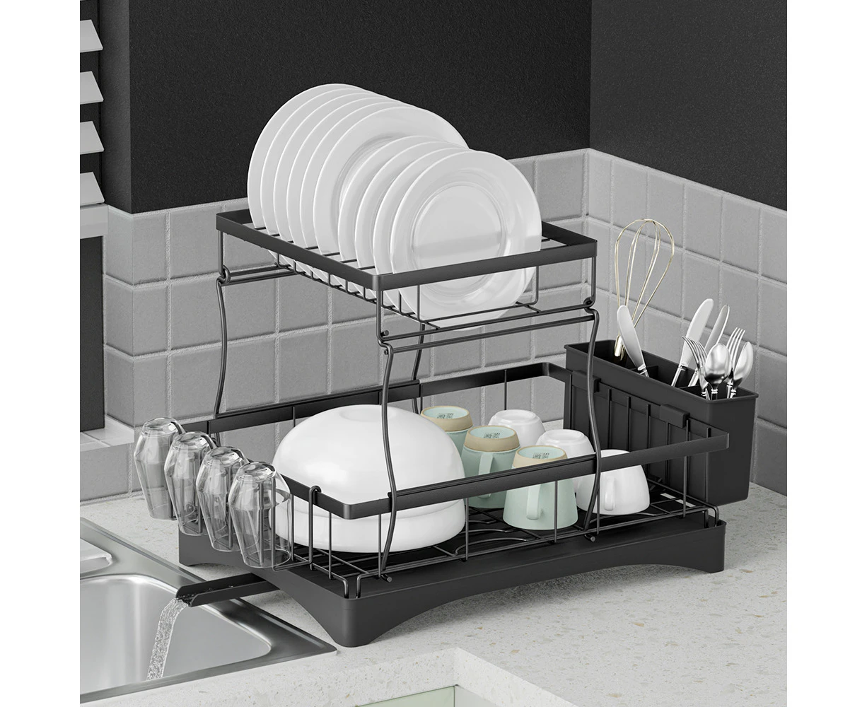 Cefito Dish Rack 2 Tiers Expandable - Black