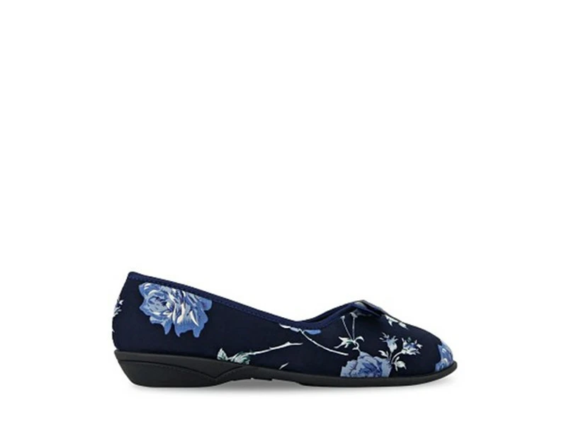 Grosby Womens Vera Comfortable Printed Slippers Navy Synthetic - Navy