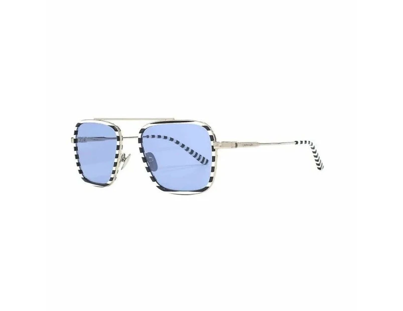Calvin Klein Unisex Square Blue Tint Sunglasses with Stripes