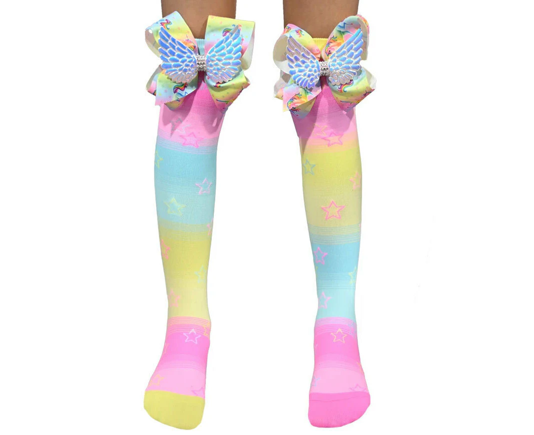 Madmia Unicorn Pastel Bows Long Knee High Socks Pair Unisex - Unicorn Bows