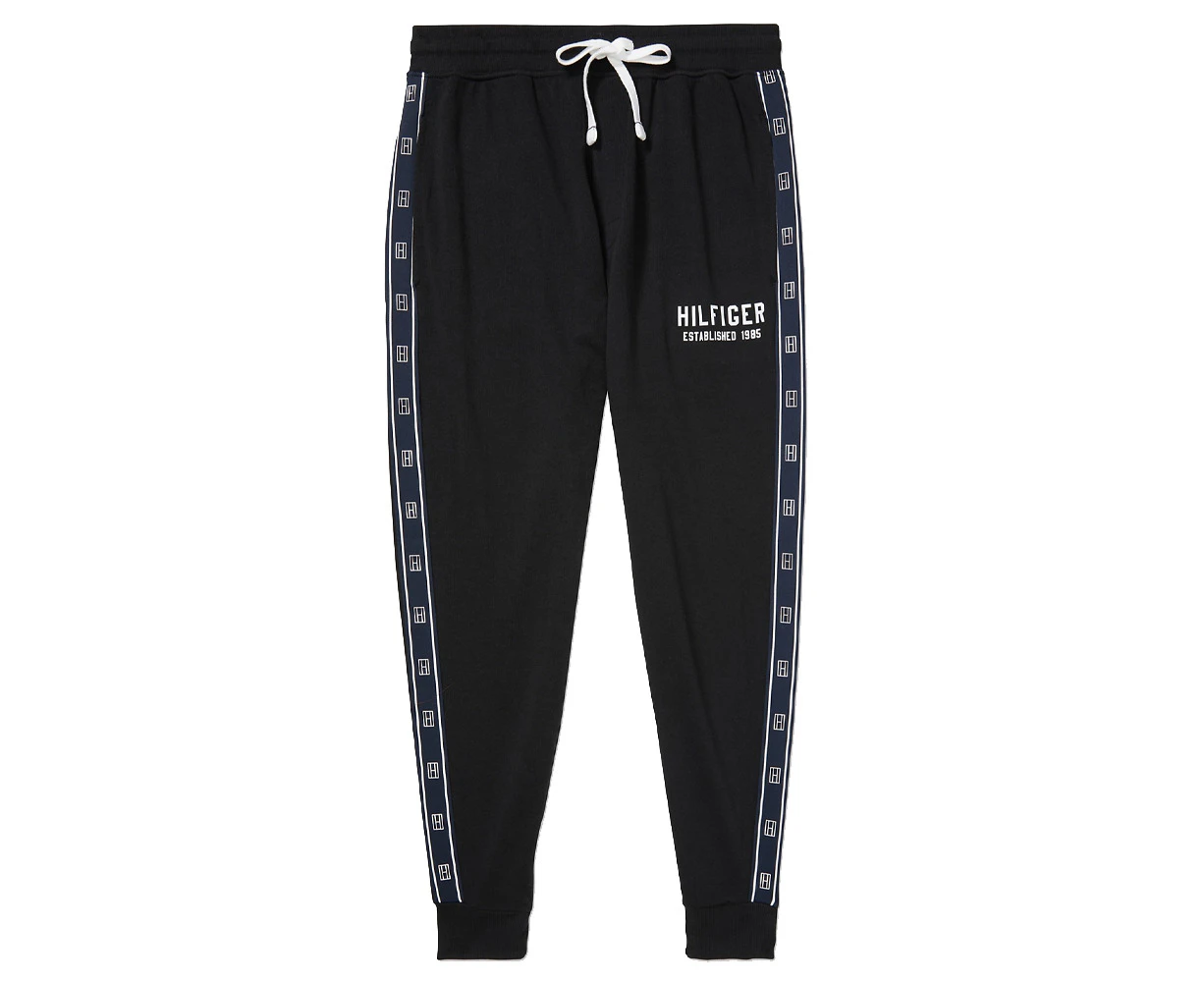 Tommy Hilfiger Men French Terry Pyjama Sleepwear Cuffed Jogger Pants Black