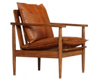 vidaXL Armchair Brown Real Leather with Acacia Wood