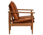 vidaXL Armchair Brown Real Leather with Acacia Wood