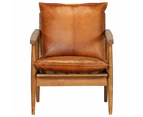 vidaXL Armchair Brown Real Leather with Acacia Wood