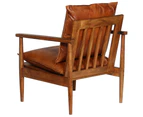 vidaXL Armchair Brown Real Leather with Acacia Wood