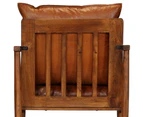 vidaXL Armchair Brown Real Leather with Acacia Wood