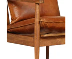 vidaXL Armchair Brown Real Leather with Acacia Wood