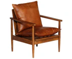 vidaXL Armchair Brown Real Leather with Acacia Wood