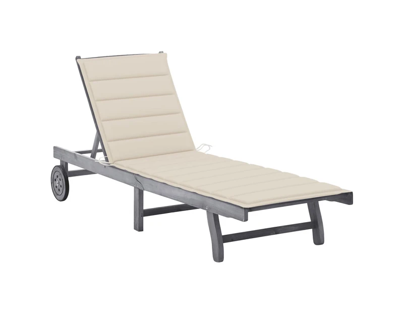 Garden Sun Lounger with Cushion Grey Solid Acacia Wood