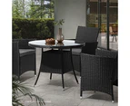 Livsip Outdoor Dining Table 90CM Round Rattan Glass Table Patio Furniture Black