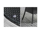 Livsip Outdoor Dining Table 90CM Round Rattan Glass Table Patio Furniture Black