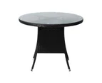 Livsip Outdoor Dining Table 90CM Round Rattan Glass Table Patio Furniture Black