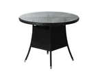 Livsip Outdoor Dining Table 90CM Round Rattan Glass Table Patio Furniture Black