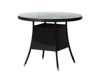 Livsip Outdoor Dining Table 90CM Round Rattan Glass Table Patio Furniture Black