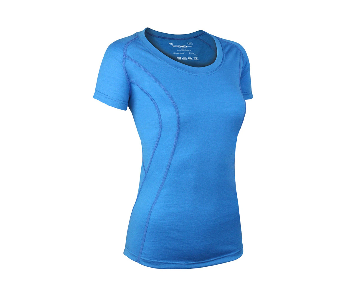 Wilderness Women Short Sleeve Scoop Tee Top Shirt Thermal Activewear Blue - Glacier Blue