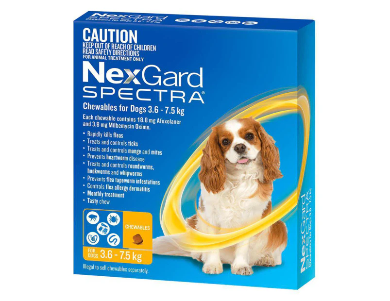 NexGard Spectra Flea, Tick & Worm Chews For Dogs 3.6-7.5kg 3pk