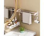 SOGA 52cm White Wall-Mounted Double Pole Towel Holder Bathroom Organiser Rail Hanger with Hooks