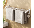 SOGA 52cm White Wall-Mounted Double Pole Towel Holder Bathroom Organiser Rail Hanger with Hooks