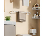 SOGA 52cm White Wall-Mounted Double Pole Towel Holder Bathroom Organiser Rail Hanger with Hooks