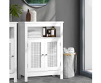 Oikiture Storage Cabinet Floor Cupboard Laundry Bathroom Two Rattan Door White