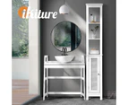 Oikiture Storage Cabinet Tall Slim Cupboard Bathroom Laundry Rattan Door White