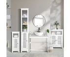 Oikiture Storage Cabinet Tall Slim Cupboard Bathroom Laundry Rattan Door White