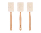 3x Clevinger Eco Loofah Shower Back/Body Scrubber With Wood Handle 6.5x36cm