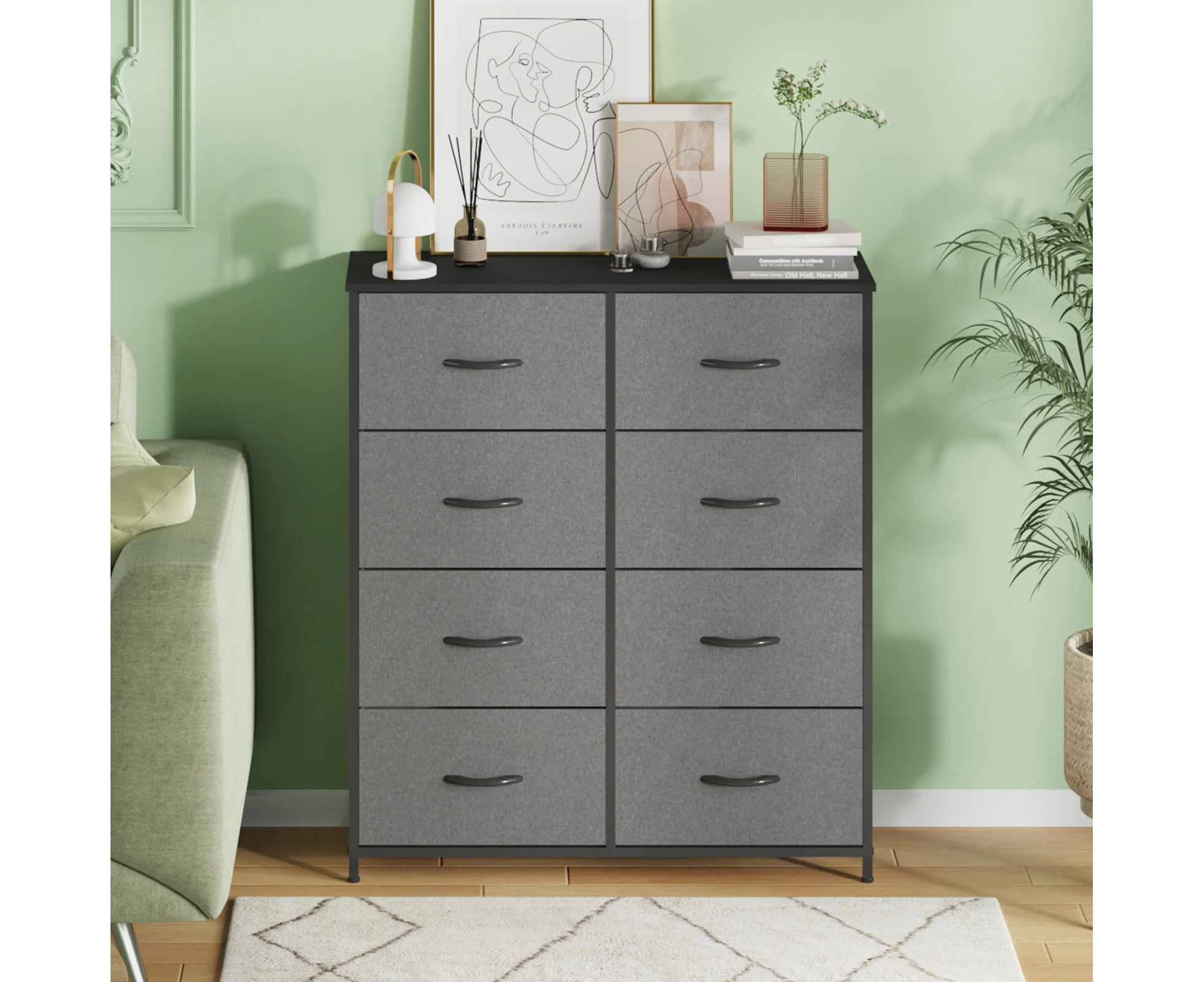 Ufurniture Chest of 8 Drawers Tallboy Clothes Storage Cabinet Fabric Tower Dresser Organizer Gray