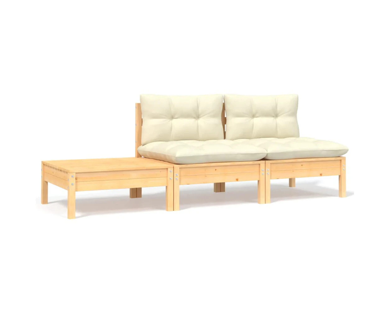 vidaXL 3 Piece Garden Lounge Set with Cream Cushions Solid Pinewood