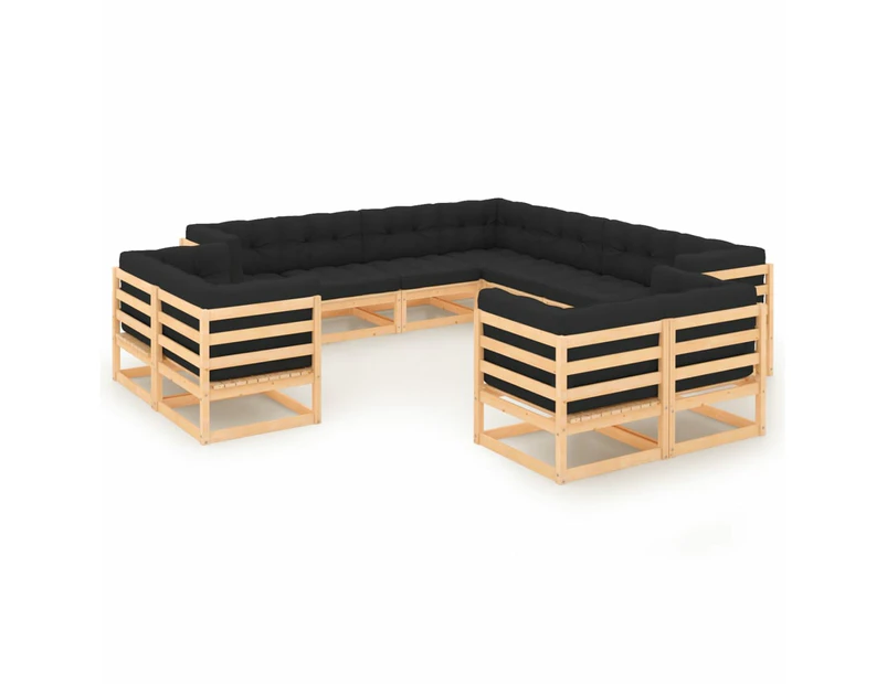 vidaXL 11 Piece Garden Lounge Set with Anthracite Cushions Pinewood
