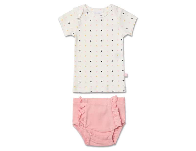 Marquise Baby Heart Print Short Sleeve Tee & Nappy Cover Set - Pink/Multi