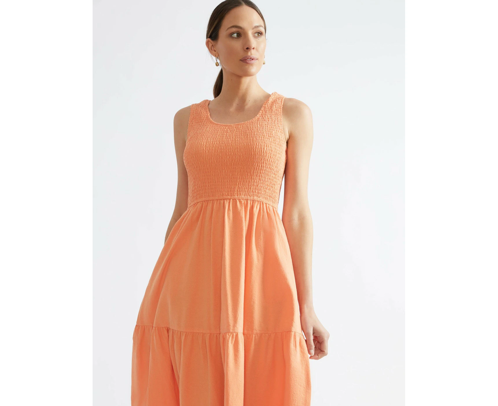 Katies - Womens  Dress A Line Knee Length Orange Summer Linen Solid Sleeveless